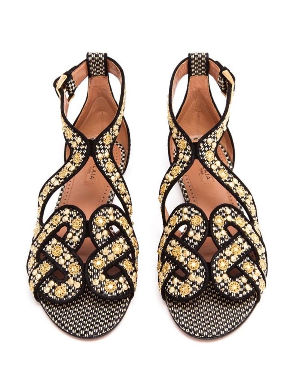 Alaïa Paris Black Woven Gold Embellished Designer Sandals EU 35 US 5